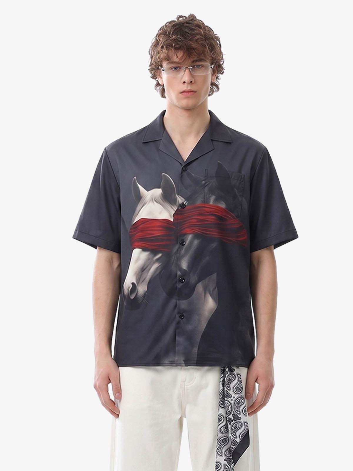 Red Blindfold Horse Hawaiian Shirt