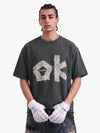 "OK" Patch Color-Block Ripped Reversible T-Shirt