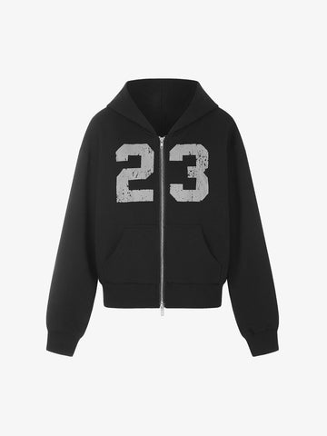 Thesupermade Distressed Number Print Regular Fit Pullover Hoodie