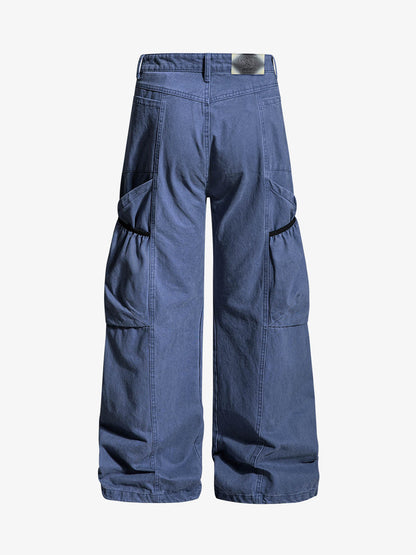 Industrial Grey Mesh Patchwork Multi-Pocket Cargo Pants 