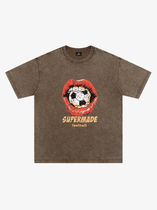 Soccer Ball Lips Graphic T-Shirt 