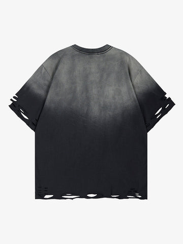 Gradient Washed Ripped Graphic T-Shirt