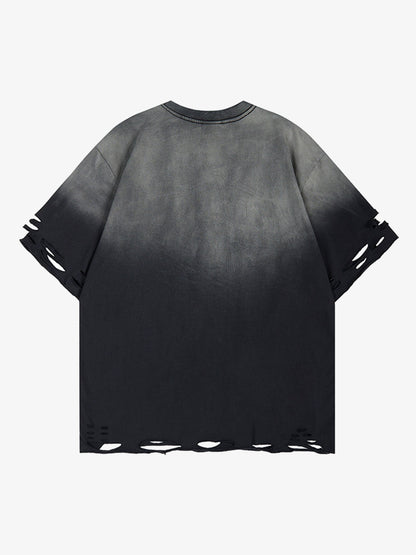 Gradient Washed Ripped Graphic T-Shirt