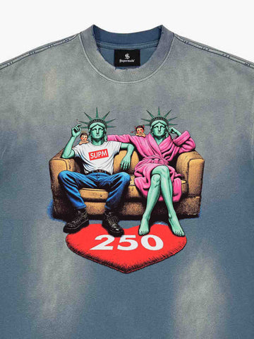 Vintage Washed Liberty Graphic Oversized T-Shirt