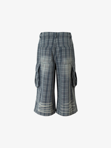 Plaid Cargo Wide-Leg Shorts