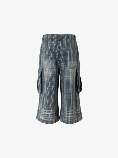 Plaid Cargo Wide-Leg Shorts