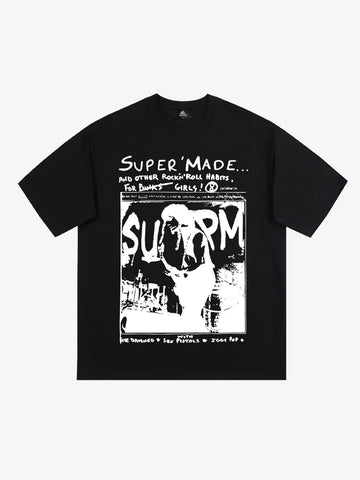 Vintage Washed Punk Graphic Print T-Shirt 