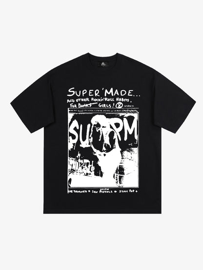Vintage Washed Punk Graphic Print T-Shirt 