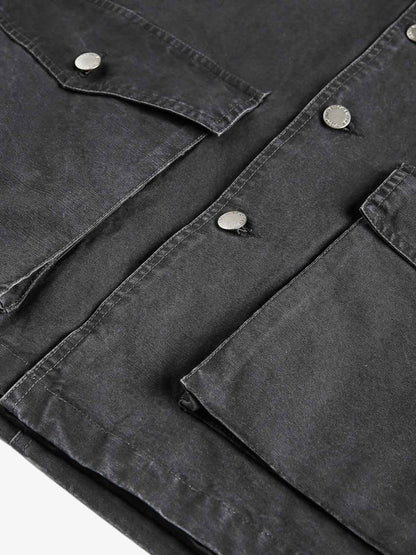 Clean Cut Leather Contrast Collar Pocket Jacket 