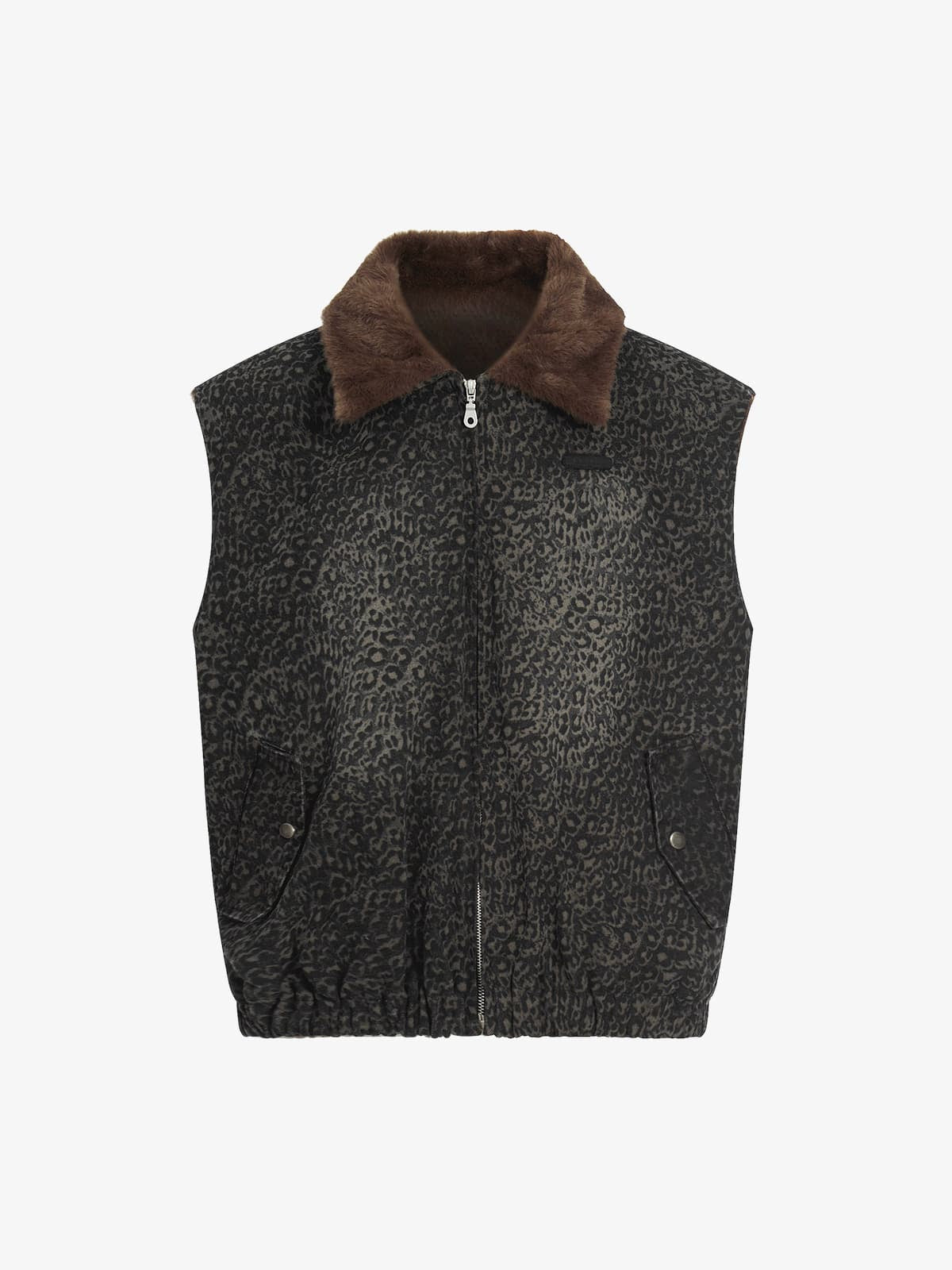 Vintage Leopard Print Fleece Zip Up Vest 