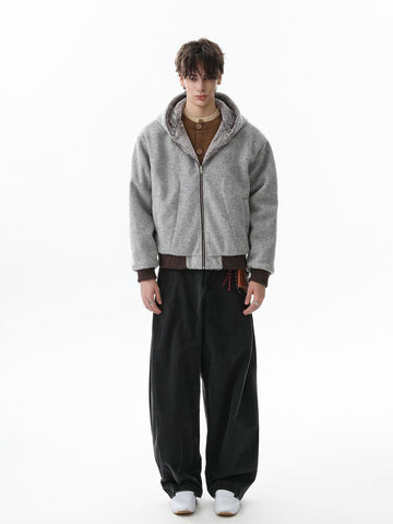 Retro Reversible Fleece Lined Zip-up Hooded Jacket 