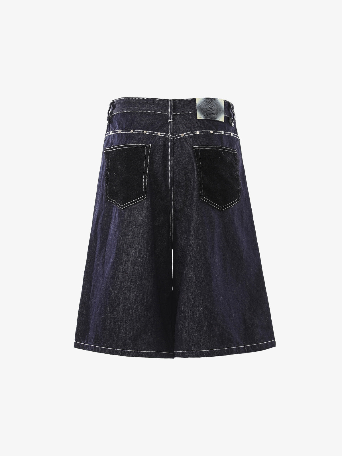 Vintage Contrast Stitch Wide Leg Denim Jorts