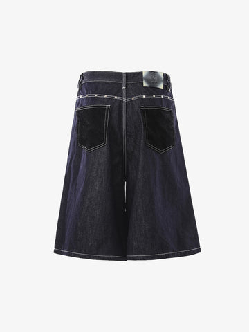 Vintage Contrast Stitch Wide Leg Denim Jorts
