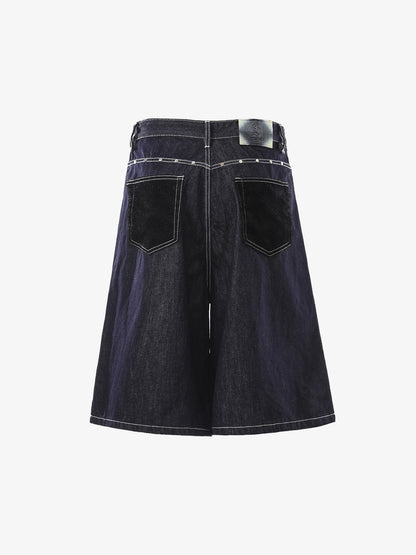 Vintage Contrast Stitch Wide Leg Denim Jorts
