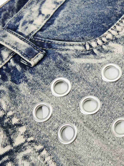 Multi-Eyelet Distressed Gradient Baggy Jeans 