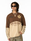 Retro Fake Two-Piece Patchwork College Badge Long Sleeve T-Shirt 