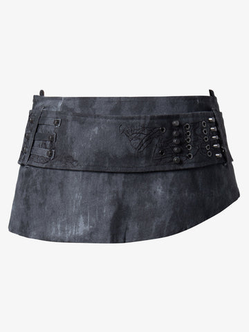 Thesupermade Metallic Studded Embroidery Belt Mini Skirt