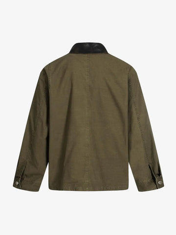 Clean Cut Leather Contrast Collar Pocket Jacket 