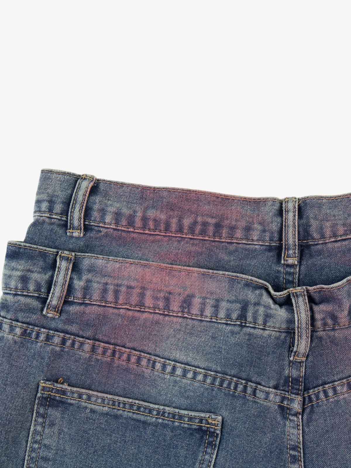 Double-Waist Distressed Wide-Leg Jeans 