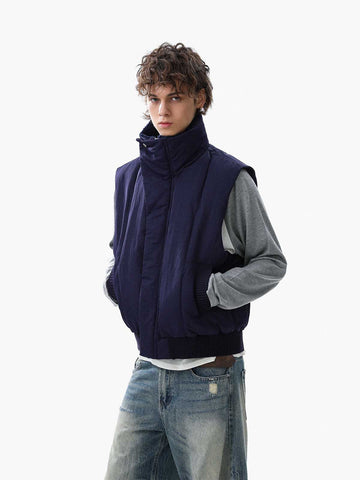 Street High-Neck Asymmetrical Placket Cotton Vest 