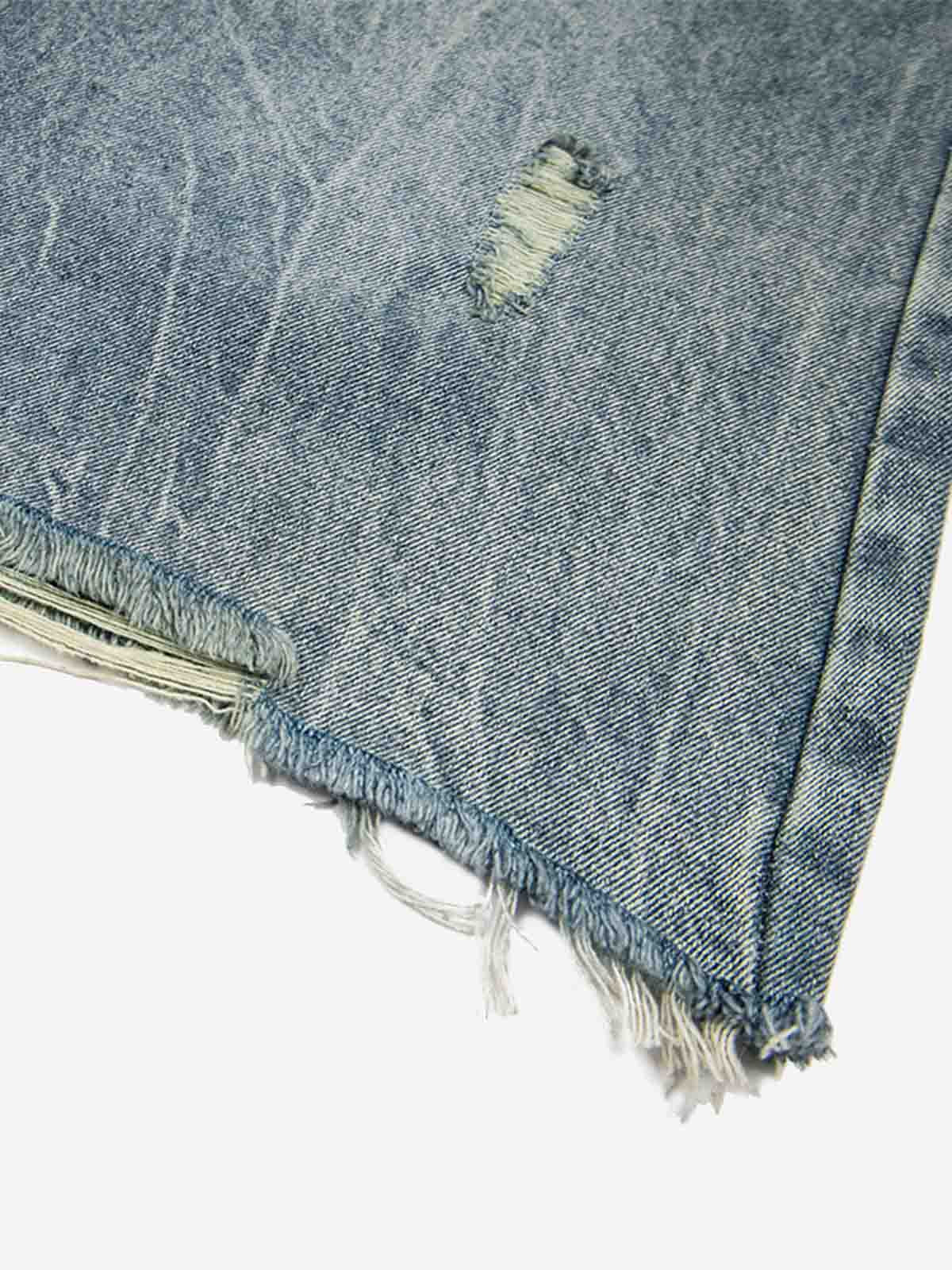Vintage Leopard Panel Distressed Denim Shorts