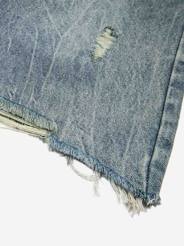 Vintage Leopard Panel Distressed Denim Shorts