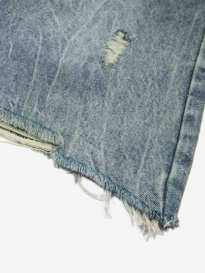 Vintage Leopard Panel Distressed Denim Shorts