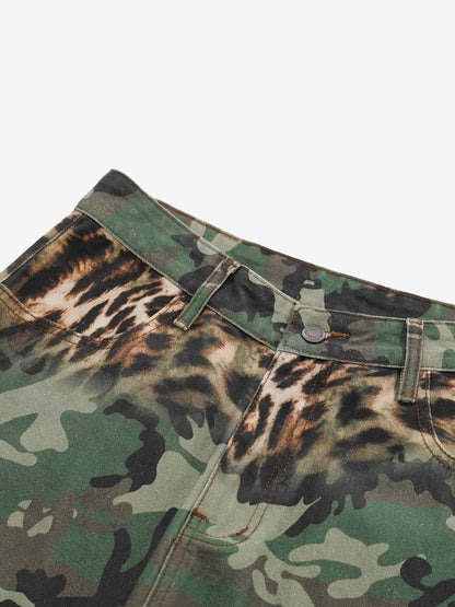 Camo Leopard Patchwork Cargo Pants