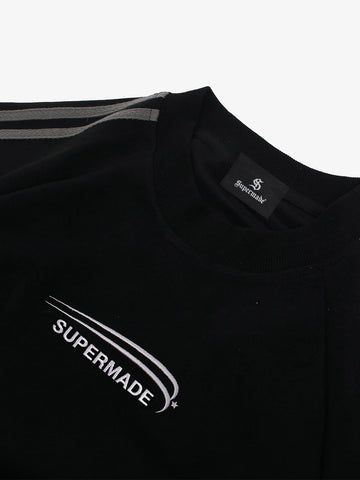 Cotton Blend Oversized Sport T-Shirt with Contrast Panels and Logo Print 