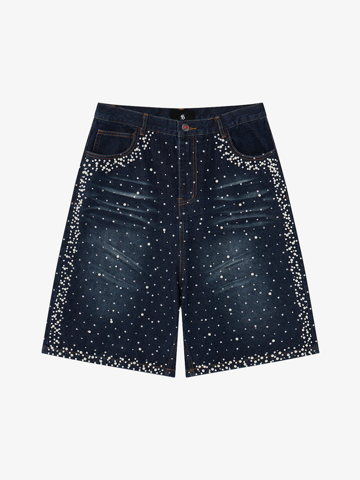 Pearl Embroidered Denim Shorts