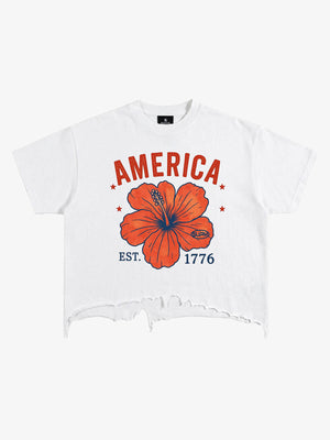 Acid Wash Ripped Floral T-Shirt