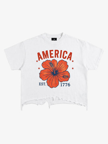 Acid Wash Ripped Floral T-Shirt