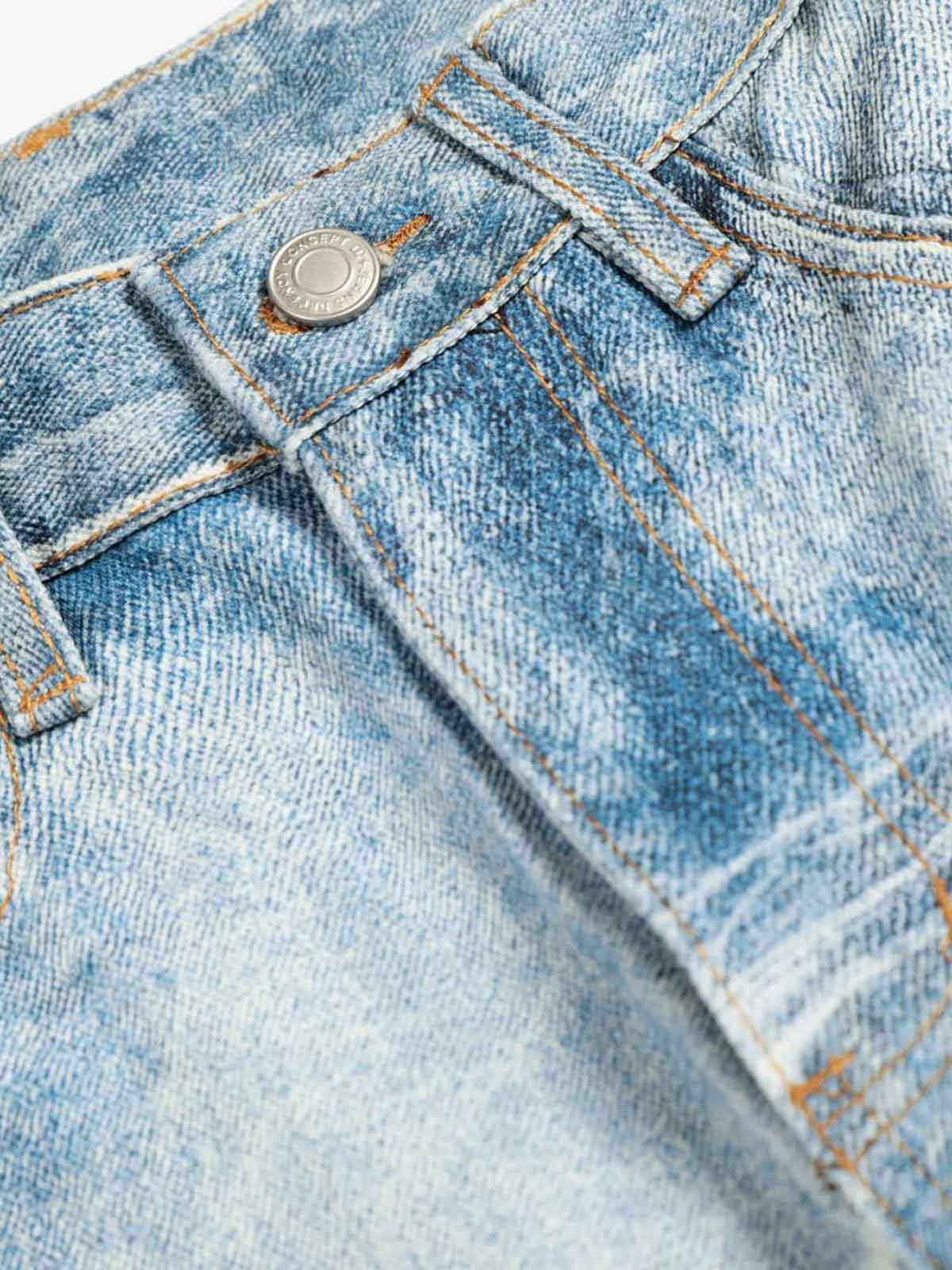 Vintage Washed Rhinestone Wide Leg Denim Jeans 