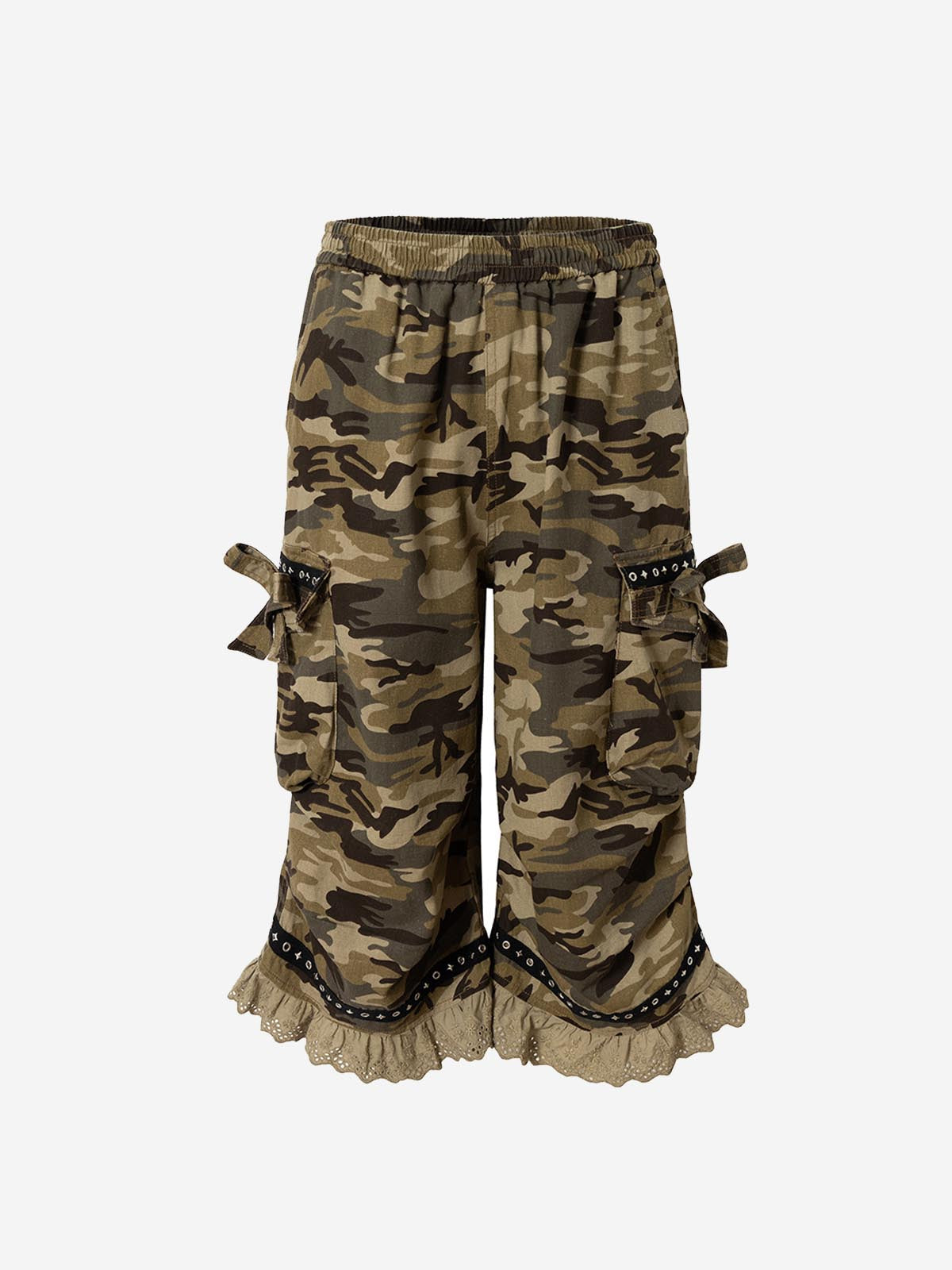 Camo Bow Lace Trim Capris Jorts
