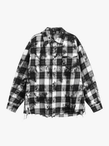 Vintage Wash Plaid Spray Dye Raw Hem Shirt 