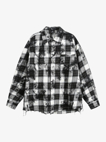 Vintage Wash Plaid Spray Dye Raw Hem Shirt 
