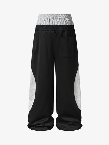 Layered Double-Waistband Wide-Leg Sweatpants