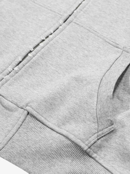 Streetwear Knight Horse Embroidered Cropped Zip-Up Hoodie