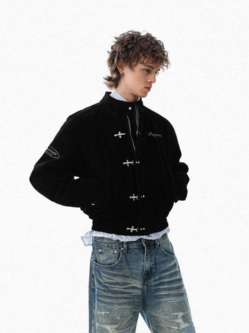 Vintage Suede Embroidered Metal Clip Down Jacket - 2626 