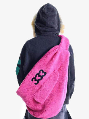 333 Embroidered Fleece Multi-Pocket Hobo Bag