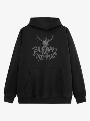 Gothic Devil Graphic Washed Hoodie 