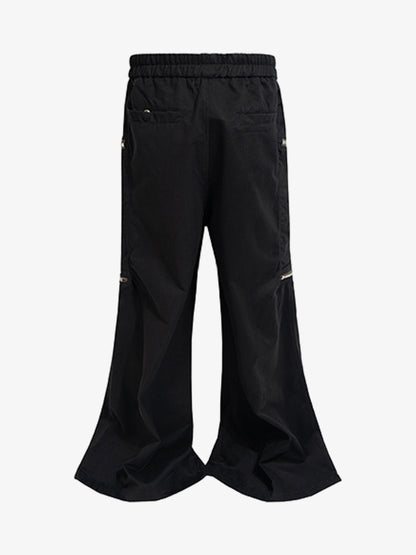 Black Nylon Cargo Pants – Wide-Leg Relaxed Fit with Zippered Pockets