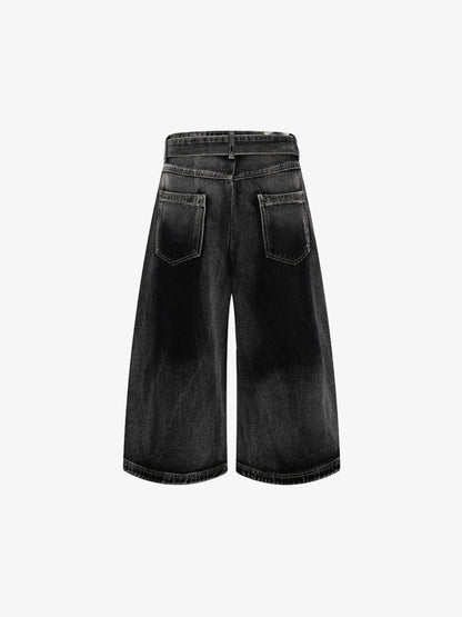 Belted Curved Seam Wide Leg Jorts