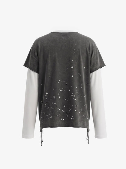Faux Two-Piece Distressed Long Sleeve Tee