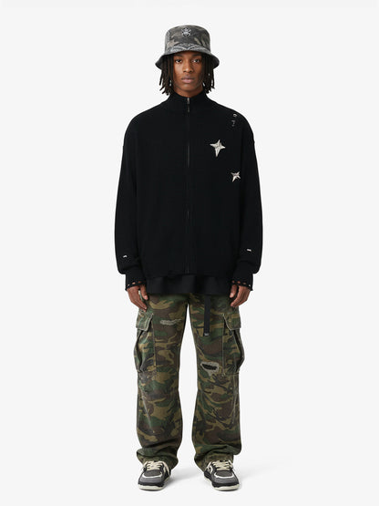 Woven Ripped Camouflage Cargo Baggy Pants - 2410 