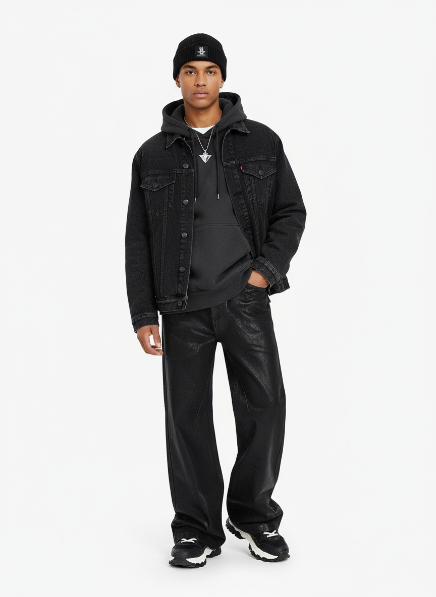 Thesupermade Black Wax Coated Flare Jeans - 2212 