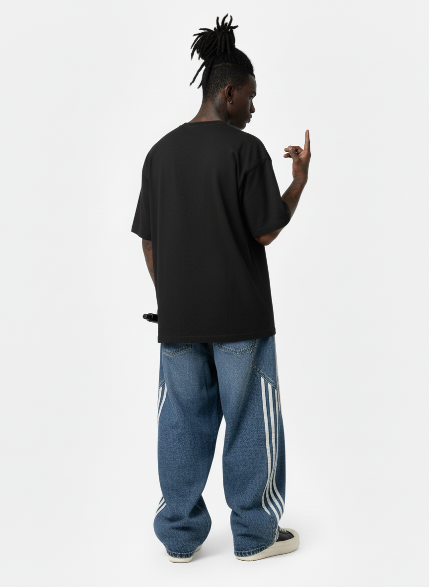 Denim Contrast Striped Stitching Barrel Jeans - 2504 