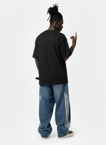 Denim Contrast Striped Stitching Barrel Jeans - 2504 