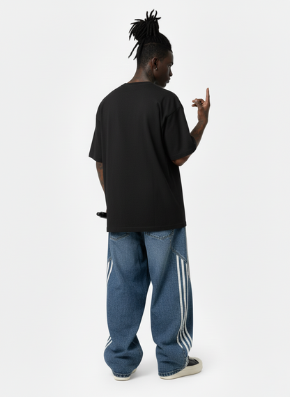 Denim Contrast Striped Stitching Barrel Jeans - 2504 