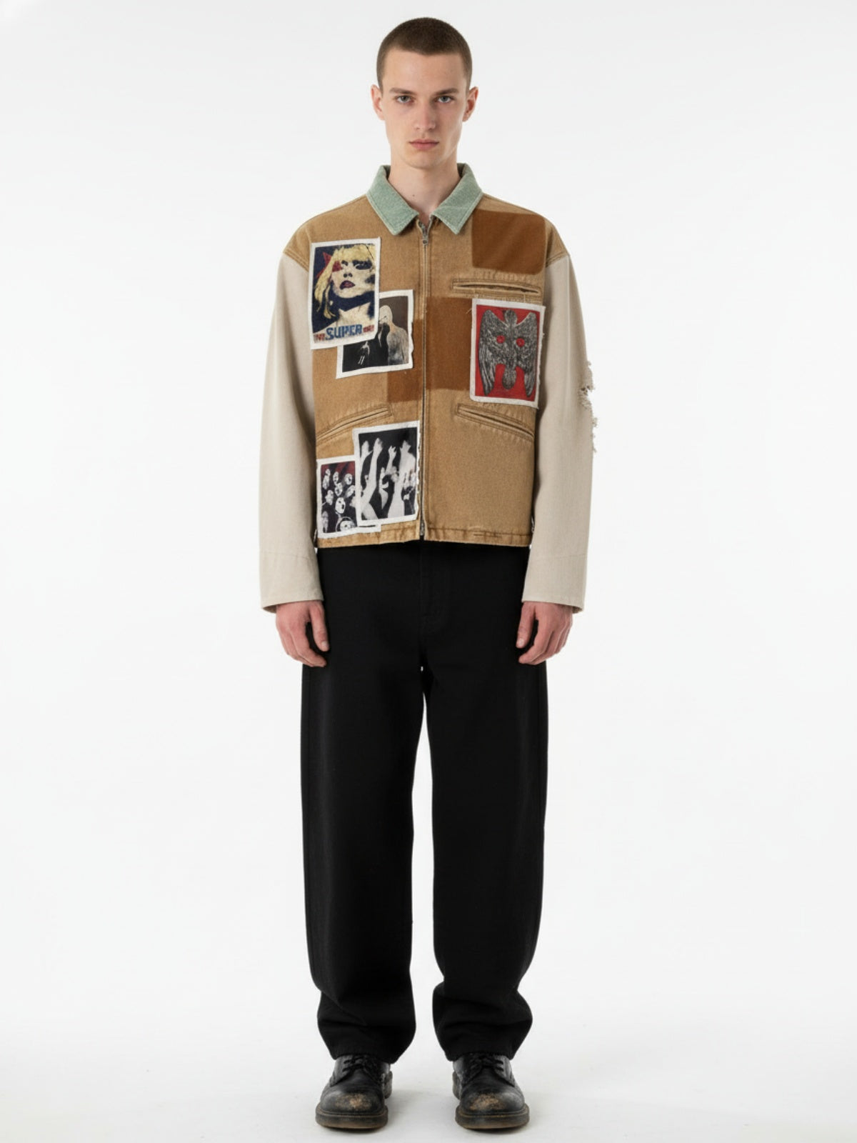 Punk Retro Collage Print Distressed Heavy Jacket - 2539 